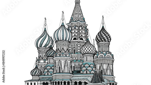 Saint basil cathedral architecture landmark in moscow vector sketch illustration