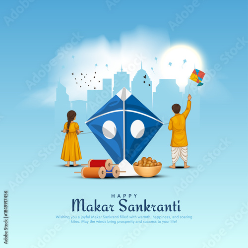happy makar sankranti festival of kites celebration poster design. creative vector illustration.