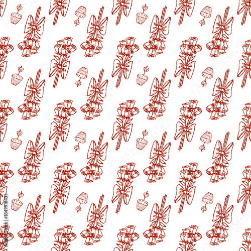 Whimsical pattern in red, design for card, parties and restaurants