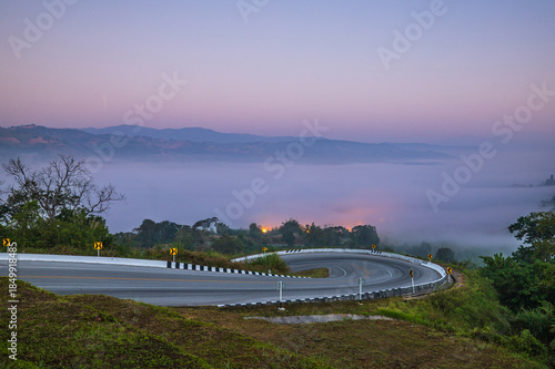 Beautiful road in the morning  on countryside of Leoi province, Thailand.
