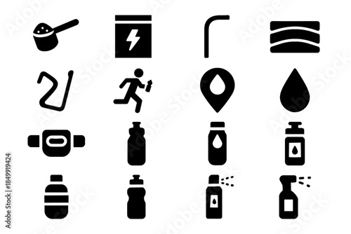 Training connector sports spray stripe cooldown icons scoop icon refill hydration vector