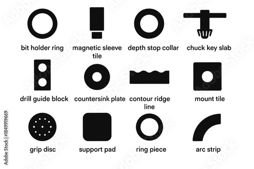 Line mount key magnetic drill accessories vector block slab bit icon chuck