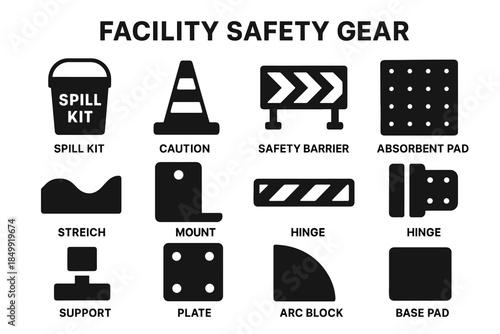 Cone tile gear slab safety absorbent icon line vector pad caution kit