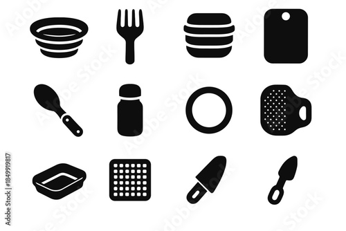 Small collapsible icons square bowl kitchen hiking spoon head icon vector keeper