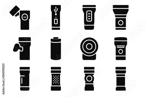 Flap icon indicator icons line compact slot rotating flashlight charge vector battery
