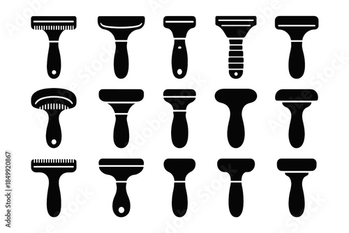 Ridge contour shedding curved handle icons deshedding tool vector icon blade panel