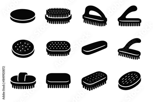 Oval panel vector spine stable icon brushes rounded grooming line ergonomic brush