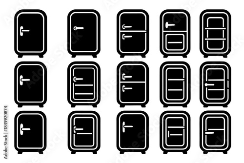 Cavity rounded raised arc ridge vector mini fridge icon inner retro door