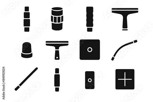 Icons squeegee cleaner smooth pad slab sections pole panel telescopic vector icon
