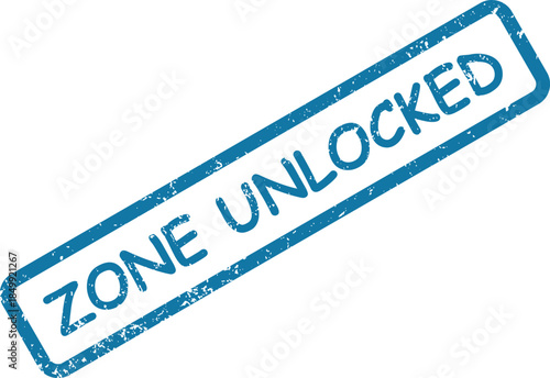 Blue textured rubber stamp impression indicating an area is now unlocked and fully accessible