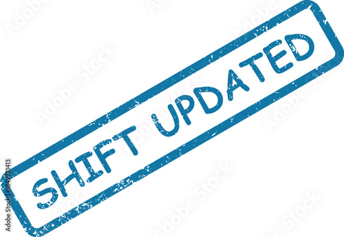 Distinctive blue rubber stamp mark indicating that a work schedule has been updated