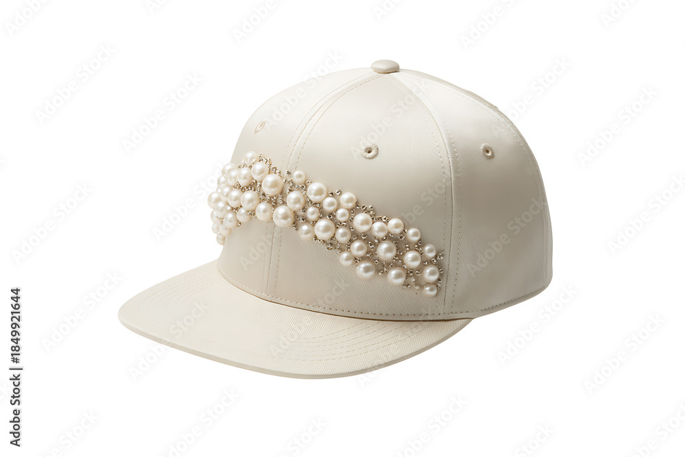 Fototapeta premium Elegant white baseball cap adorned with luxurious pearls