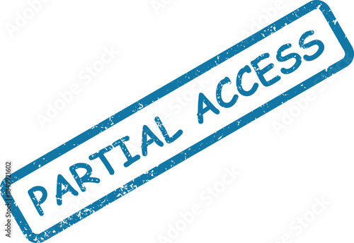 Distressed blue rubber stamp showing the text PARTIAL ACCESS on a clean white sheet