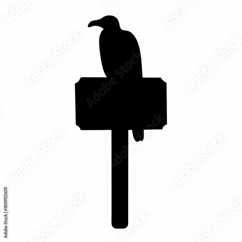 A perched raven silhouette atop a signpost, dark, gothic elegance portrayed