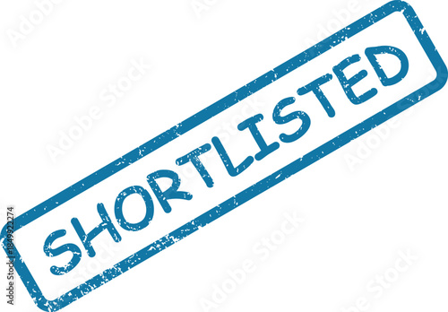 Professional blue rubber stamp with the significant word Shortlisted prominently displayed