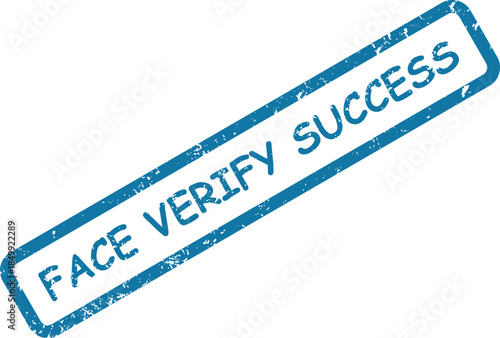 Presents a blue rectangular grunge stamp impression with the text FACE VERIFY SUCCESS on a crisp white backdrop