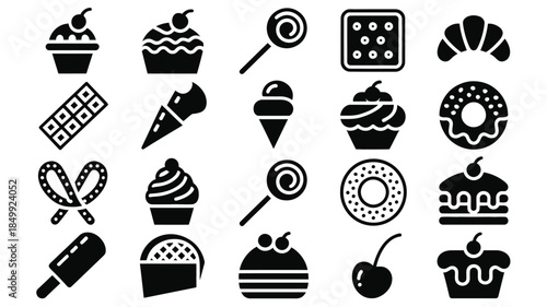 Sweet treats and desserts a collection of iconic confectionery icons