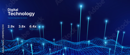 Business Invest Finance Graph Chart of Stock Market Trading Blue Background. Digital Financial Investment Backdrop. Graph Stock Market Lines. Vector Illustration.