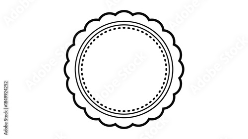 A decorative black and white frame with a scalloped edge and dotted inner circle