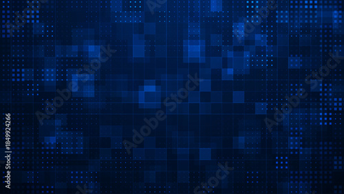 Blue Grid for Virtual Technology Futuristic User Interface HUD. Dark Blueprint Grid. Sci-Fi Squares Mosaic Digital Tech VR Backdrop. Vector Background.