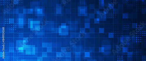 Blue Grid for Virtual Technology Futuristic User Interface HUD. Dark Blueprint Grid. Sci-Fi Squares Mosaic Digital Tech VR Backdrop. Vector Background.