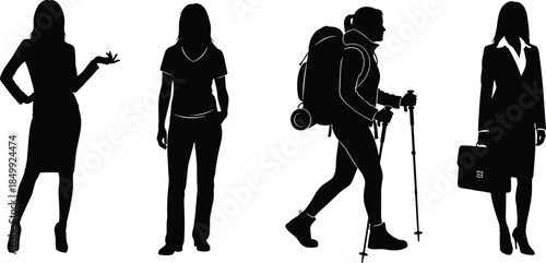 Lifestyle and profession diversity icon set, black silhouette illustration of attire, activity, and identity concept graphic