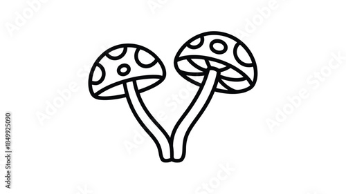 A simple black and white line drawing of two spotted mushrooms