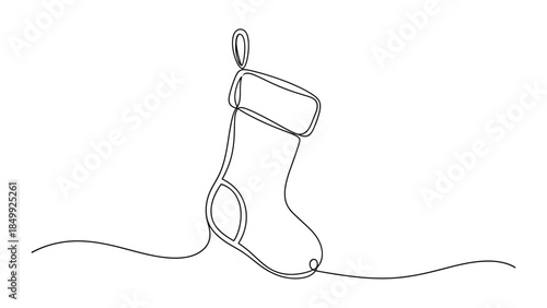 A minimalist one-line drawing of a Christmas stocking 