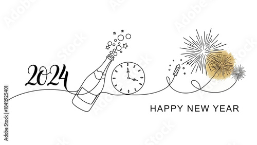 2024 new year celebration with champagne bottle