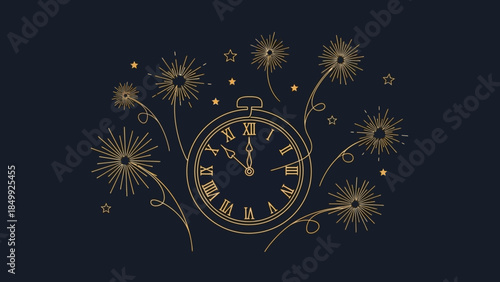 gold fireworks clock new year midnight