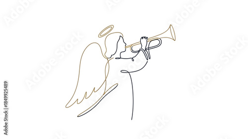 Golden angel wing with trumpet