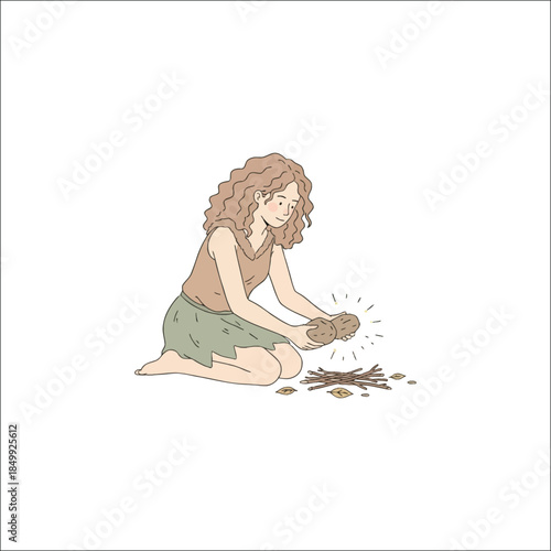 Minimalist illustration of a woman kneeling and planting