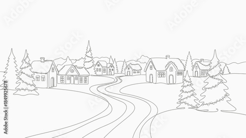 winter village houses with snow