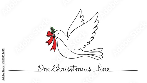 christmas dove with red bow and mistletoe