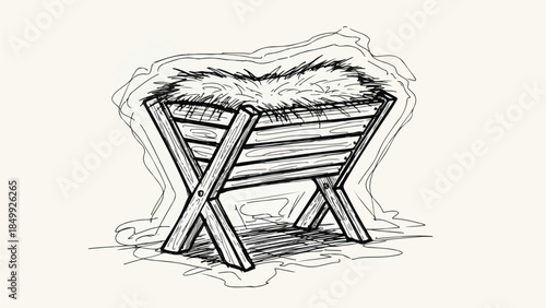 Simple wooden manger for nativity scene on plain background sketch