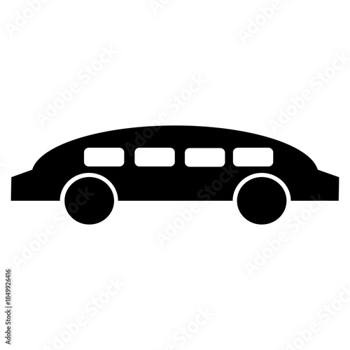 Sleek black limousine car silhouette on white background