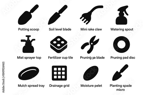 Claw icons mist potting trimming care icon slab plant spout nozzle vector