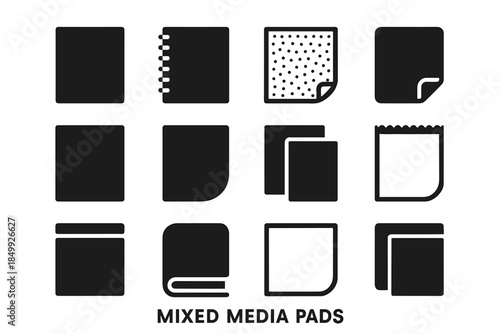 Media frame mixed pad edge tile vector curve page slab block icon