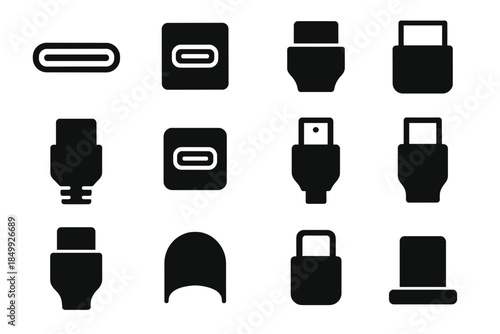 Icon tile bar slab adapter vector block plug hinge contour strip black