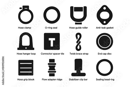 Icon accessories clamp icons adapter hanger sealing pad ring hose spacer vector