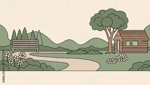 Illustration of a Cozy Cabin Scene.