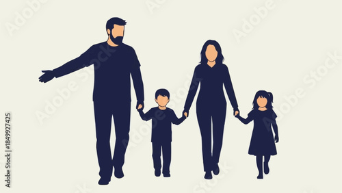 Family Walking Together Holding Hands Silhouette.