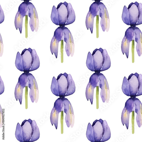 Seamless pattern with spring flowers, celosia, purple tones, in watercolor style. For gift wrapping paper. For postcards.