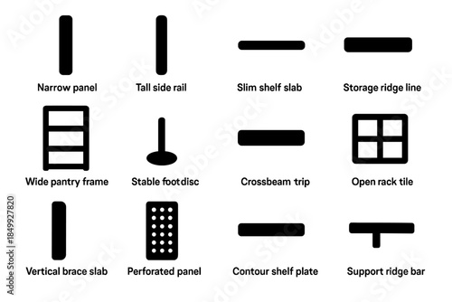Ridge vertical slab foot icons icon shelf tall vector line pantry set
