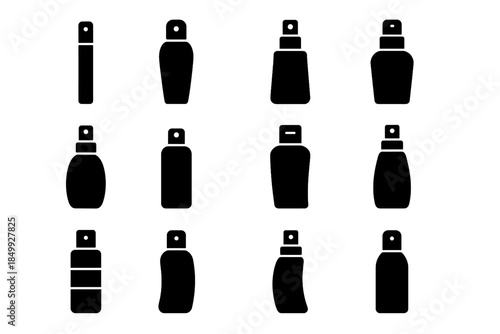 Tapered ring slab contour face shape spray icons vector tile cosmetic bottle