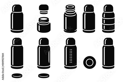 Vector side pad bottle panel insulated core narrow bottom disc icon rounded