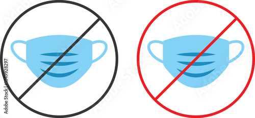 Face Mask Prohibited Icons. No medical mask and safety signs. No face cover symbol. Identity verification graphic design. Forbidden Mask Symbols
