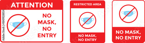 Face Mask Prohibited Icons. No face cover symbol. Identity verification graphic design. No medical mask and safety signs. Forbidden Mask Symbols
