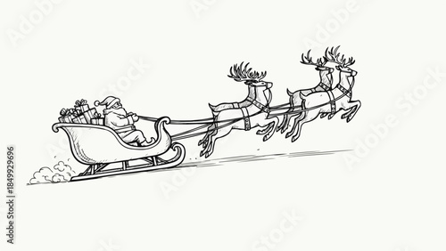Simple outline of santa claus sleigh pulled by two reindeer sketch