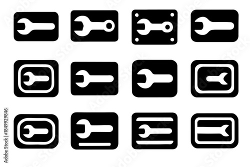 Smooth grid arc compact cavity support wrench icon grooves vector ridge